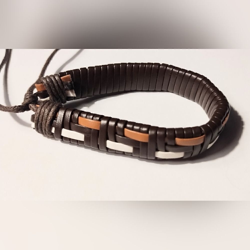 Men's bracelet leather braided brown new d86
